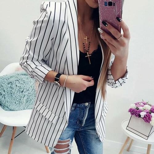 Fashion Autumn Women Stripe Lapel Long Sleeve Slim Fit Blazer Suit Jacket Coat wholesale dropshiping Harajuku style