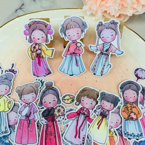 38 PCS Hanfu girlScrapbooking stickers book Student kids toys Notebook label Decorative sticker paper Stationery