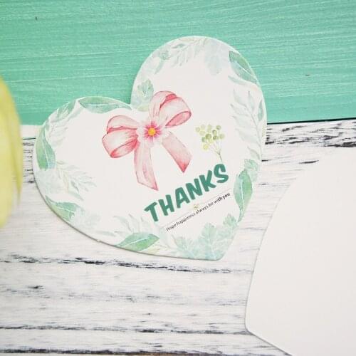 Multi-use 50pcs heart shape thanks Card green leaves style Scrapbooking party invitation cards