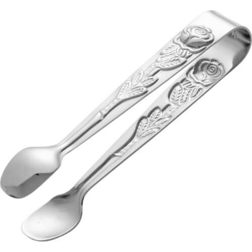 896A Rose Handle Sugar Tong Stainless Steel Mini Sugar Cube Non-slip Serving Tongs