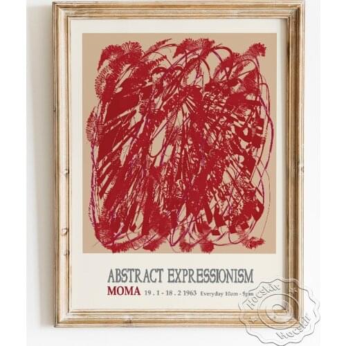 Abstract Expressionism Exhibition Museum Poster, Splash Red Oil Painting, Hotel Bedroom Living Room Wall Pictures Art Decoration