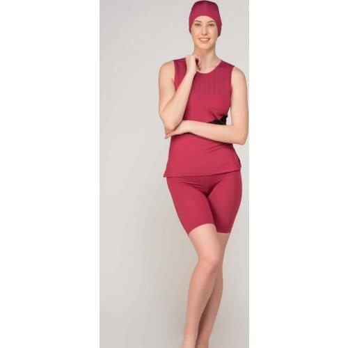 Alfasa 266 Zero Sleeve Tankini Semi-Enclosed Hijab Swimwear Cherry