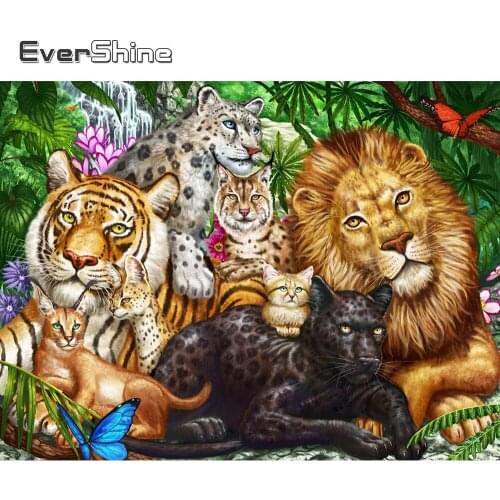 Evershine Diamond Embroidery Lion 5D DIY Picture Of Rhinestone Cross Stitch Animal Diamond Painting Tiger Mosaic Zoo Home Decor