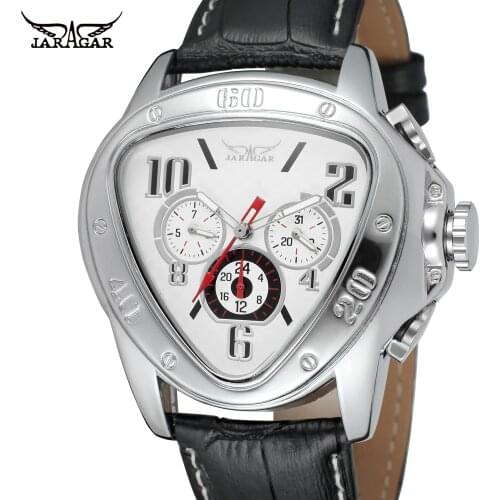 Jargar Top Brand Automatic Mechanical Men Army Triangle Calendar 24 hour Dial Real Leather Sport Wrist Watch Relogio Masculino