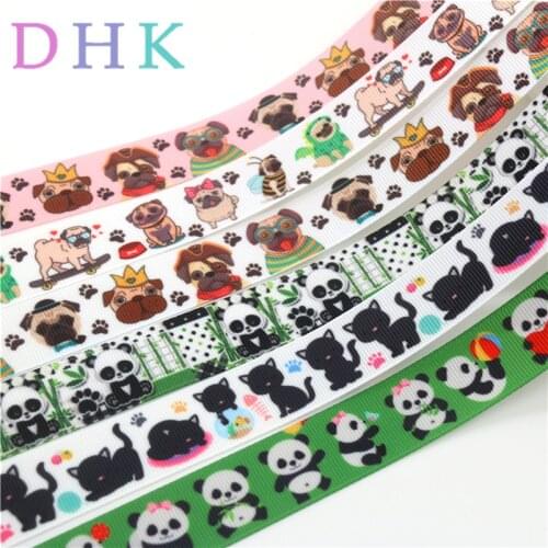 DHK 7/8'' 5yards panda animals dog cat Printed Grosgrain Ribbon Accessory hairbow headwear decoration Wholesale DIY OEM E1698