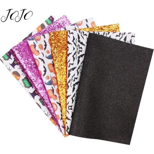 JOJO BOWS 22*30cm 6pcs Faux Synthetic Leather Glitter Fabric Halloween Printed Sheet For DIY Crafts Hair Bows Garment Decoration