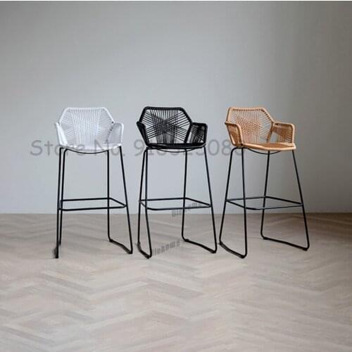 Nordic Bar Stools Creative Rattan Bar Chair Rattan Chair Back Armchair Outdoor Balcony Chair Iron Modern Minimalist Bar Stool