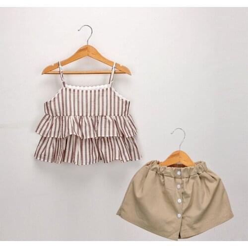Childrens Suit Hot 2021 Summer New Girls' Striped Suspender Skirt And Trousers Two Piece Set