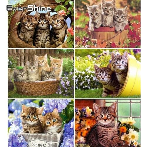 Evershine Diamond Painting Cute Cat Diamond Embroidery Beads Animal Wall Decoration Diamond Mosaic Crystal Decor Gift Home Art