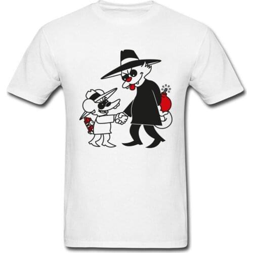Cat VS Mouse T-shirt Funny Men T Shirt Bomb White Tshirt Cotton Fabric Clothing Comic Tees Cartoon Tops Oversized