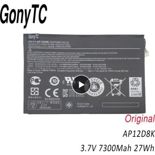 GONYTC AP12D8K Original Tablet Battery For ACER for Iconia Tab A3-A10 A3-A11 W510 W510P 3.7V 7300MAH 27WH