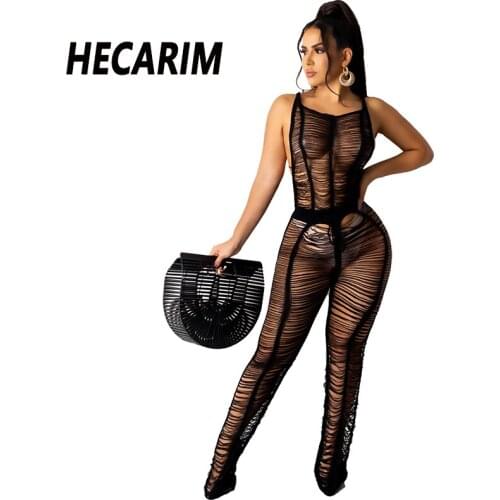 HECARIM Beachwear Crochet Knitted Hollow Out Jumpsuits Women Clother Sleeveless Summer Sexy Vacation Bikini Cover-Ups Outfits