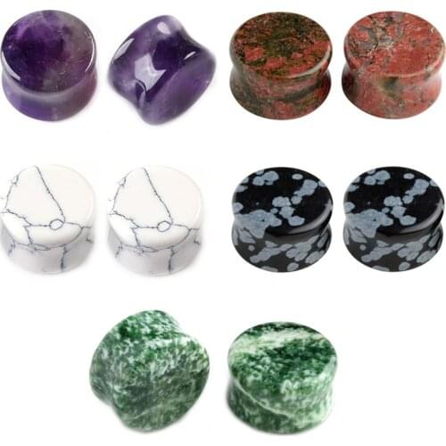JOVIVI Ear Plugs 6-14mm Natural Stone Snowflakes Drum Shape Saddle Ear Plug Expander Gauge Ear Stretcher Body Piercing Jewelry