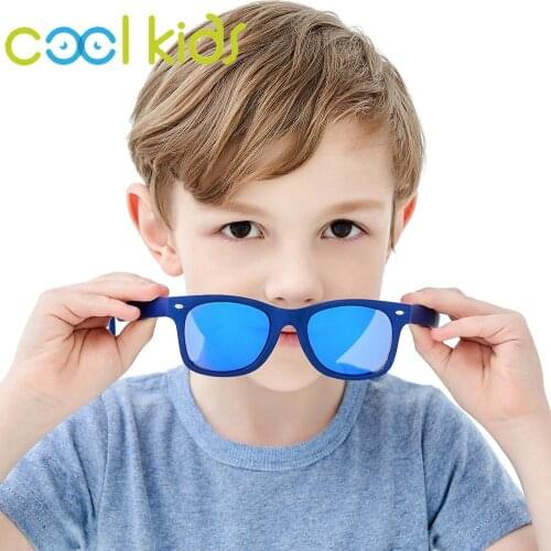 COOL KIDS Flexible Polarized Kids Sunglasses Child Square Sun Glasses For 7-12 Years Boys TR90 UV400 Shade Blue Eyewear Children