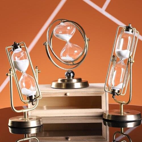 Nordic style retro decor Spin Creative Hardware glass hourglass timer 10/15/30/60 minutes modern art Craftwork Desk accessory