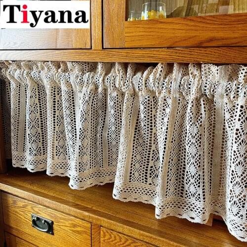 Cream Beige Lace Crochet Short Tassel Home Decorative Curtain Kitchen Curtain Coffee Shop Drapes Small Kitchen Curtain JK256Z