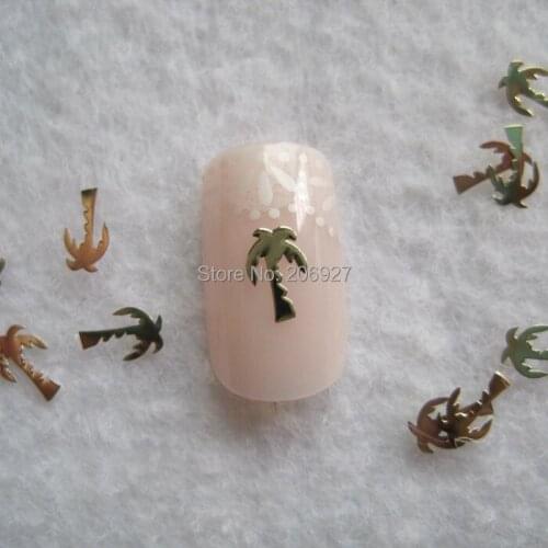 MS281-2 100pcs Gold Cute Palm Tree Metal Sticker Nail Art Metal Sticker Nail Art Decoration Non-adhesive Sticker