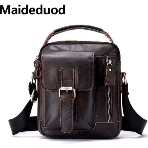 Maideduod Mens Bag Genuine Leather Crossbody Bags for Men ipad Flap Hasp Messenger Bag Men Leather Shoulder Bags Male Handbags