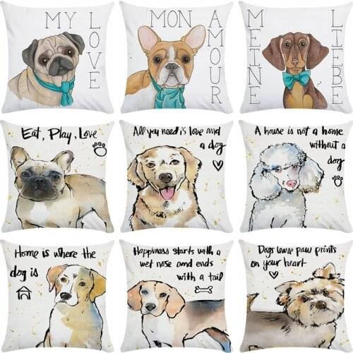Cartoon Animal Cushion Cover Lovely Pet Dog Pillow Cover Polyester Cotton Pillow Case Home Decor