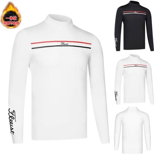 2021 new long sleeve T-shirt golf clothing mens top round neck outdoor sports Plush warm sweater Golf