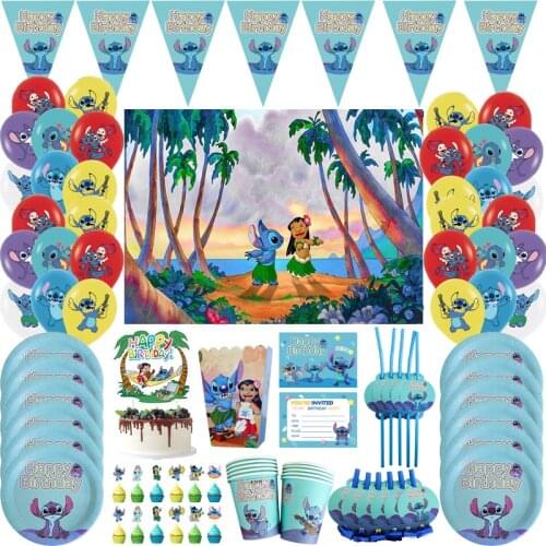 Disney Stitch Themed Disposable Tableware Paper Plates For Child Favors Birthday Baby Shower Supplies Lilo & Stitch Party Decor