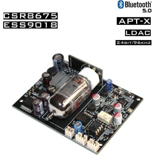 12AU7 Tube CSR8675 Bluetooth 5.0 Audio Receiver Board ES9018 decoder DAC 12s digital signal APTX AUX for 12v 24v car Amplifier