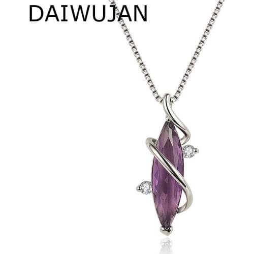 DAIWUJAN INS Style Amethyst Pendant Necklaces Silver Chain Blue Crystal Choker Necklace For Women Engagement Wedding Jewelry