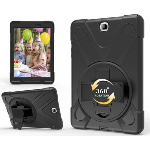 Drop Resistance Silicone Hybrid Case with Swivel Wrist Strap and Kickstand for Samsung Galaxy Tab A 9.7 T550 SM-T555 Tablet +Pen