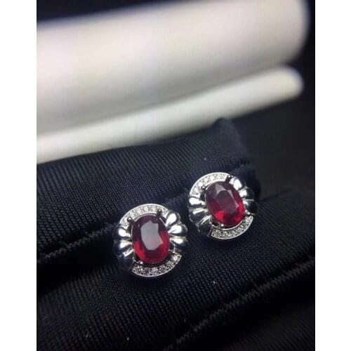 Natural ruby stud earring Original real ruby 925 sterling silver 5*7mm*2pcs gemstone For men or women