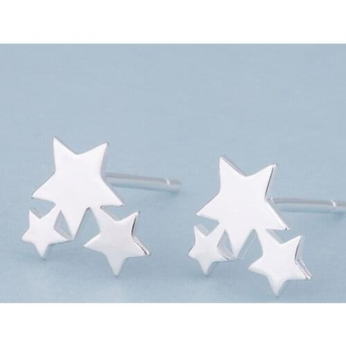 Real 925 Sterling Silver Polished Star Hollow Stud Earrings For Women Jewelry Small Studs Earring