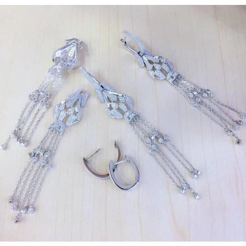 925 sterling silver with cubic zircon drop earring 1 pair has 2 different ways to wear long tassels fine women jewelry