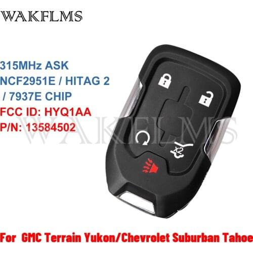 For GMC Terrain Yukon Chevrolet Suburban Tahoe 2016 2017 2018 2019 Chevrolet 5Button Smart Car Key FCC ID:HYQ1AA P/N:13584502