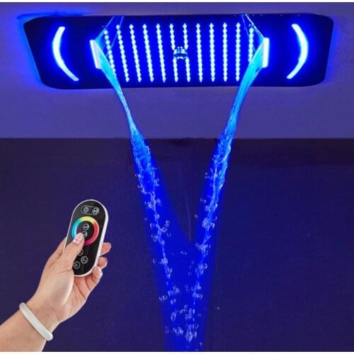 Remote Control LED Light Shower Head 304 SUS Rainfall Showerheads Waterfall Bathroom Misty Spray Massage Shower 580*380mm
