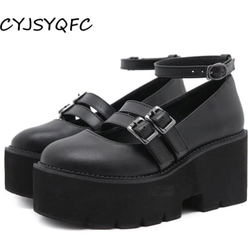 CYJSYQFC Women Pumps Punk Shoes Buckle Ankle Strap High Chunky Heels Platform Gothic Creepers Shoes For Mary Janes Comfortable