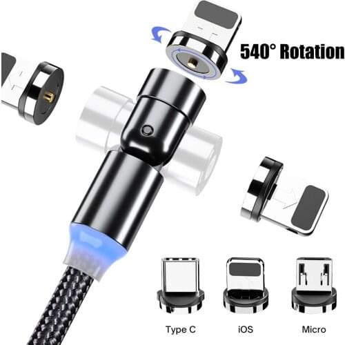 540 Degree Rotate Magnetic Cable Lightning Micro USB Type C Charger Wire For iPhone 12 Pro Max 11 Xiaomi Samsung Phone Cord