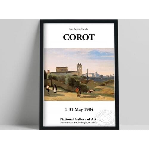 Jean-Baptiste Camille Corot Exhibition Poster, City Nature Scenery Print, Camille Corot Rome The Trinita Dei Monti View Painting