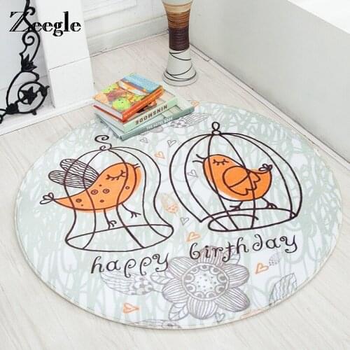 Zeegle Cartoon Animal Printed Round Carpet For Living Room Computer Chair Area Rug Children Play Tent Floor Mat Cloakroom Rug