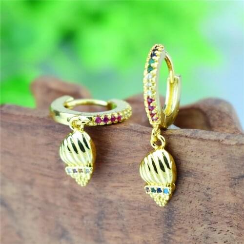 Fashion Cubic Zircon Gold Shell Earrings Fashion Double Layer Ocean Series Dangle Hoop Earrings for Women Korean Jewelry 2020