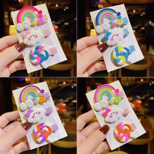 1Set Rainbow Lollipop Could Cute Children Hairpin Hair Clips Accessories For Girls Kids Hair Ornament Barrettes Hairclips