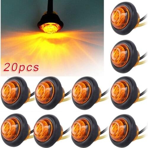 20 PCS Round Amber LED Light Front Rear Side Marker Indicators Light for Truck Bus Trailer Caravan Boat Motocycle 12V