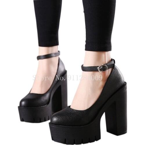 2021 new spring autumn casual high-heeled shoes sexy ruslana korshunova thick heels platform pumps Black White Size 42