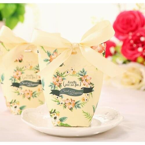 30pcs/lot Free shipping Candy Box Wedding Favors Paper Gift Boxes with Ribbon Baby Shower Birthday Gifts Bag Party Supplies