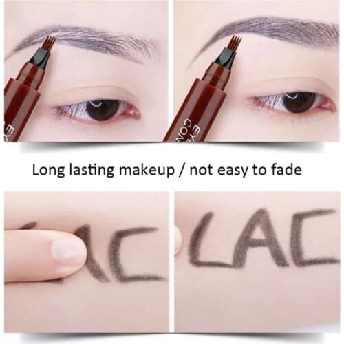 3D Microblading Eyebrow Tattoo Pen 4 Fork Tips Fine Sketch Pencil Pen Makeup Tint Liquid Waterproof Eyebrow Natural Eyebrow Y7C7