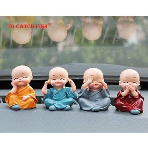 4pcs/set Little Monk Figurines Car Decoration Crafts,Home Decor Kungfu Monks Figure Car Ornament Buddha Boy Accessories