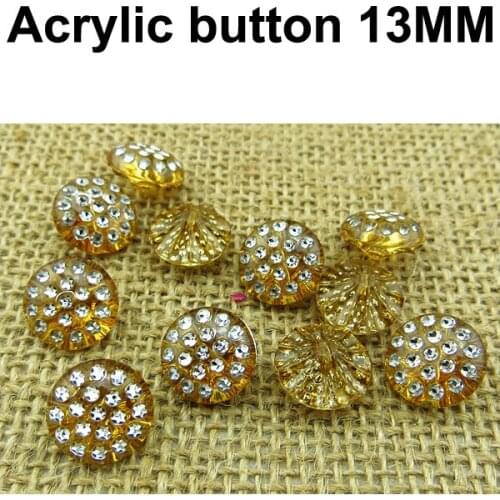 50PCS 13MM Coffee Acrylic Rhinestone Buttons Coat Boots Sewing Clothes Accessories Sweater Pearl Button R-080X