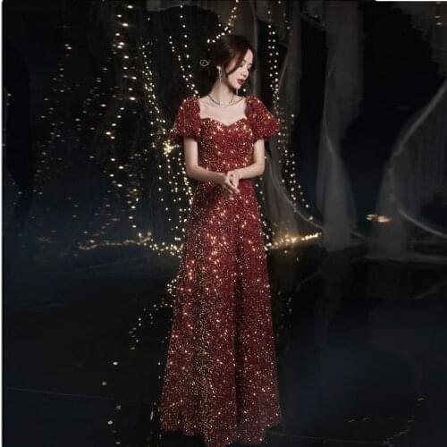 Sparkly Evening Dress Off Shoulder Sequined Lace Up Ball Gown Robe De Soiree 2021 Customized Reflective Dresses Long Women Party