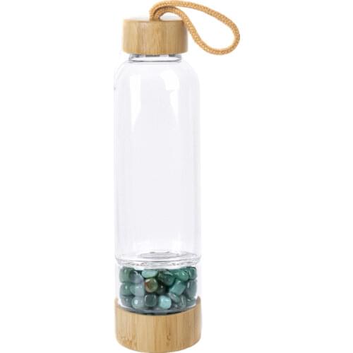 Natural Crystal Quartz Gravel Gemstone Healing Glass Energy Elixir Drink Water Bottle Bamboo Glass Cup Gift Cute Water Bottle