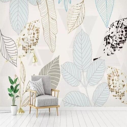 Decorative wallpaper series Modern simple hand-painted leaves abstract retro Nordic decorative painting background wall