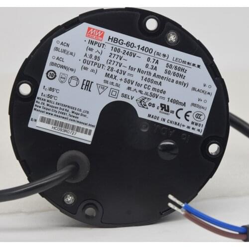 HBG-60-1400 Round Constant Current Model LED Driver acdc 1400mA Meanwell for LED grow/pot/stage lighting