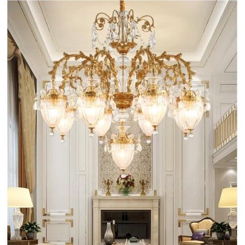 Free Shipping Copper Color D80cm H96cm Crystal Chandelier Hanging Bronze Color AC Lighting Fixture Lustre Suspension Lighting